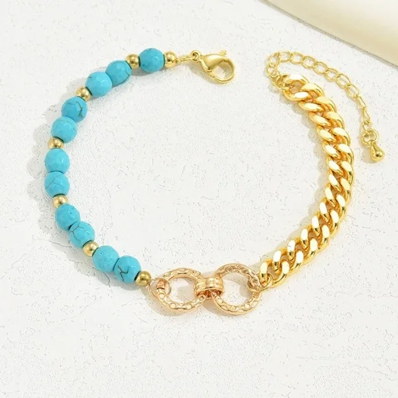 Turquoise and Gold Beaded Bracelet - Picture 3 of 5